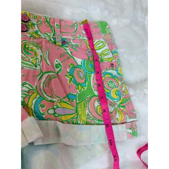 Lilly Pulitzer Clifton Stretch Denim Short Pink Green Blue Elephant Women Size 2 - Picture 11 of 12